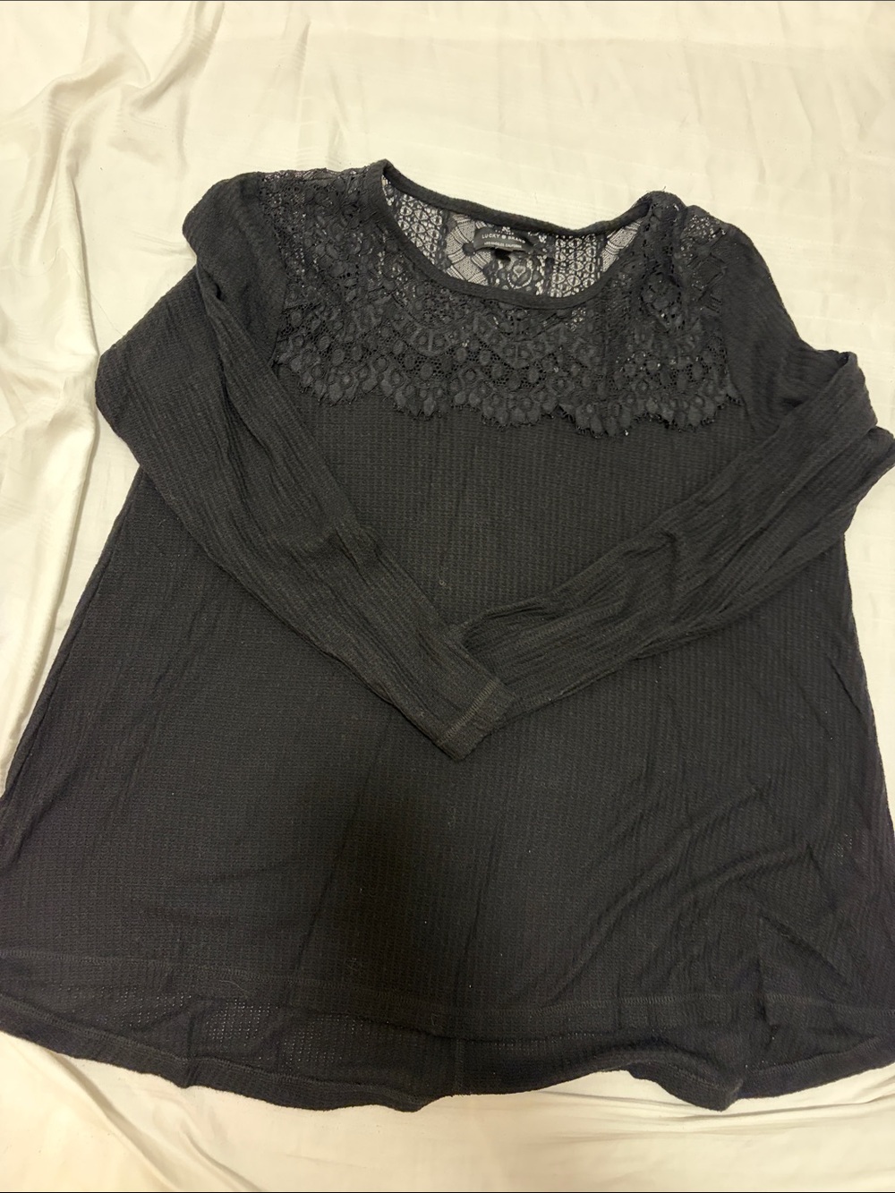 Lucky Brand Black Lace Yoke Long-Sleeve Women's Top